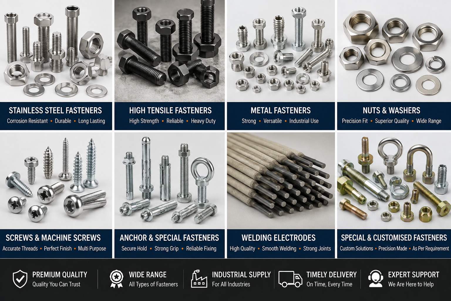 Stainless steel fasteners, nuts, washers and welding electrodes supplied by Nishtha Enterprise Ahmedabad